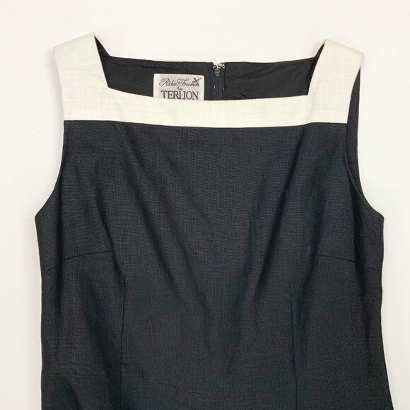 Richie Freeman for Teri Jon Black /White Linen Sheath Dress Retro Sz 8 - Picture 12 of 16